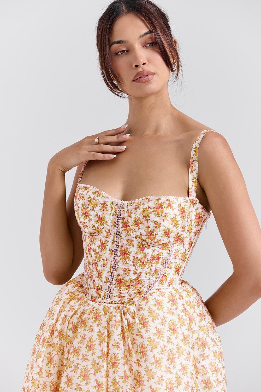 Kelly  royal rose print corset midi sundress Product Image