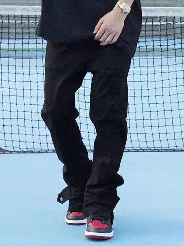 Men's Letter Embroidered Print Zip Up Loose Jeans Product Image