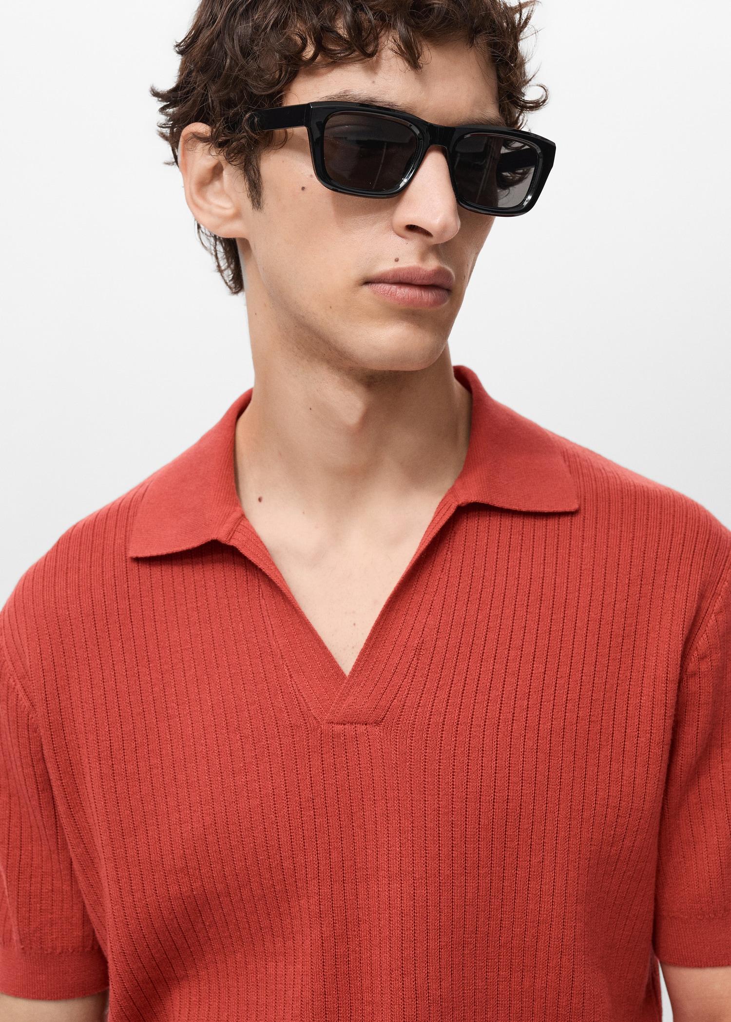 100% cotton ribbed structured polo shirt - Men | MANGO USA Product Image