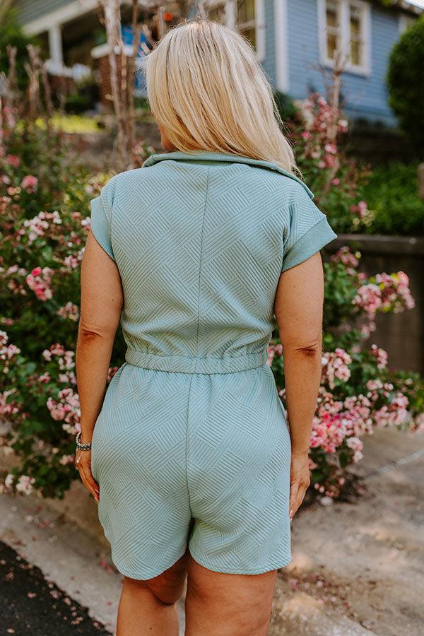 Coffee Run Cutie Romper in Light Teal Curves Product Image