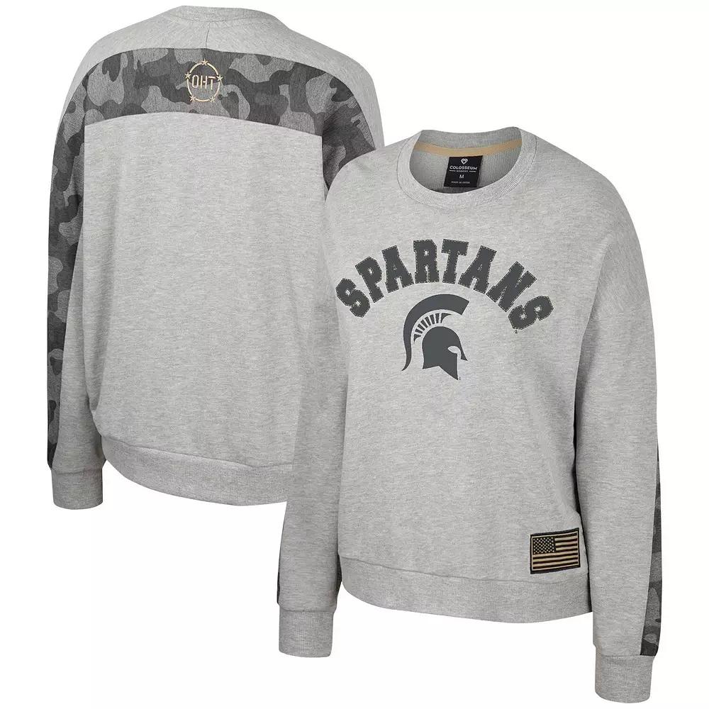 Women's Colosseum Heather Gray Michigan State Spartans OHT Military Appreciation Flag Rank Dolman Pullover Sweatshirt, Size: Medium, Grey Product Image
