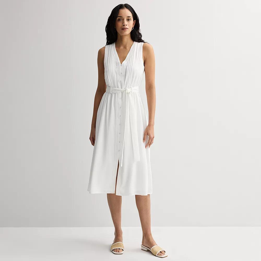 Women's Nine West Pintuck Crepe Sleeveless Midi Dress, Size: XS, White Knight Product Image