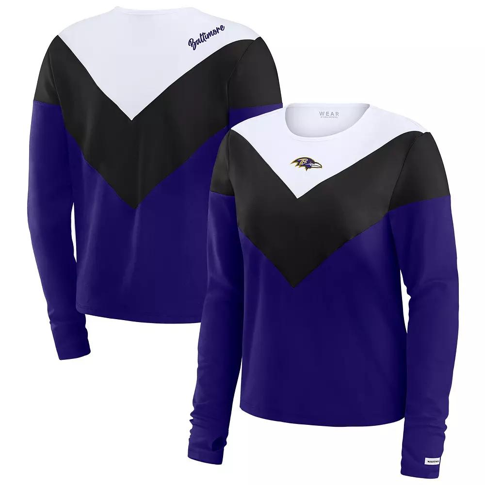 Women's WEAR by Erin Andrews Purple/Black Baltimore Ravens Chevron Tri-Blend Long Sleeve T-Shirt, Size: Large Product Image