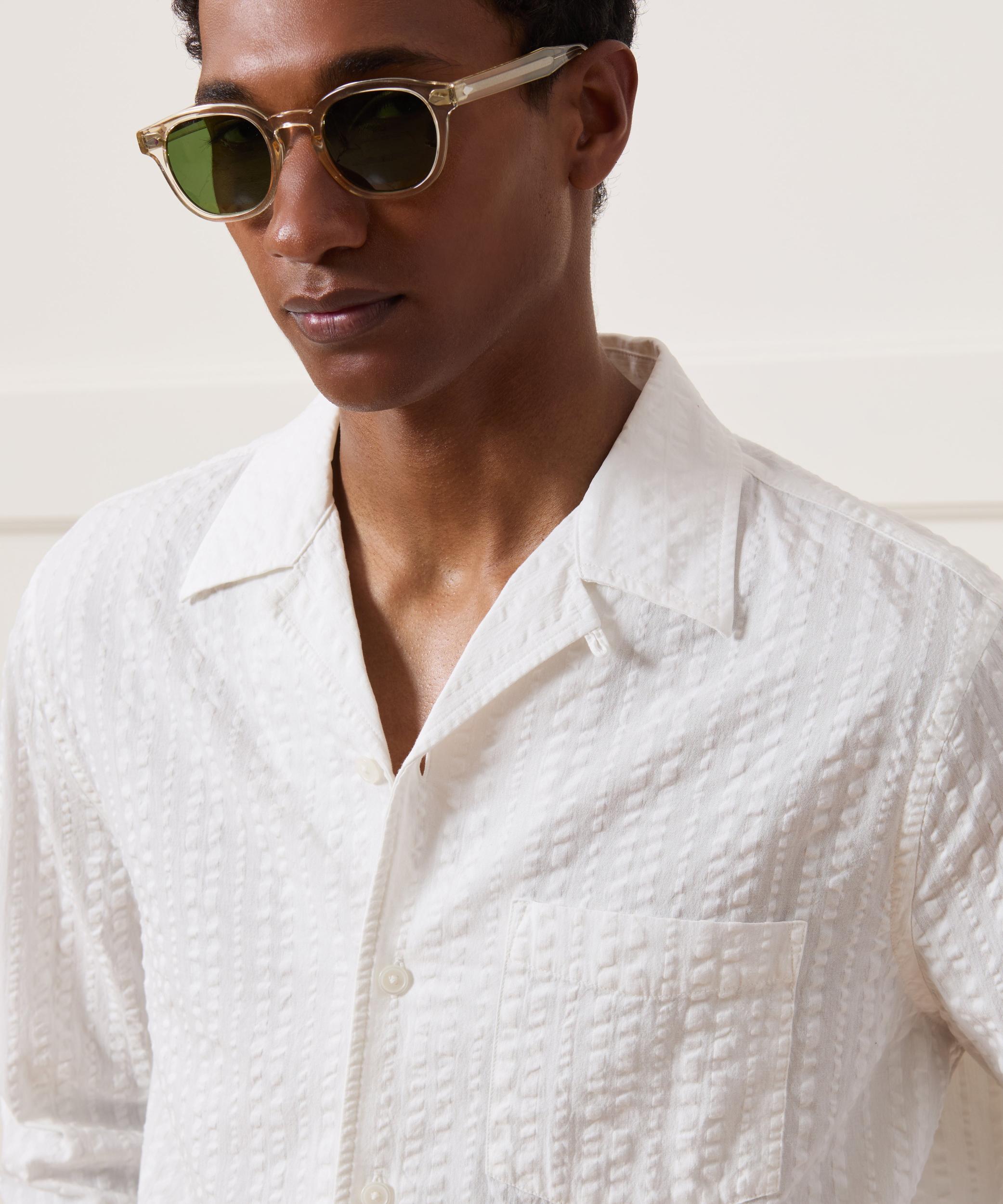 Cropped Seersucker Camp Collar Shirt Product Image