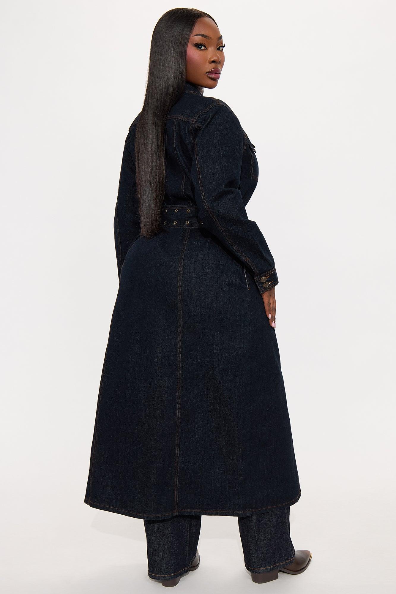 Brooke Belted Denim Trench Coat - Dark Wash Female Product Image