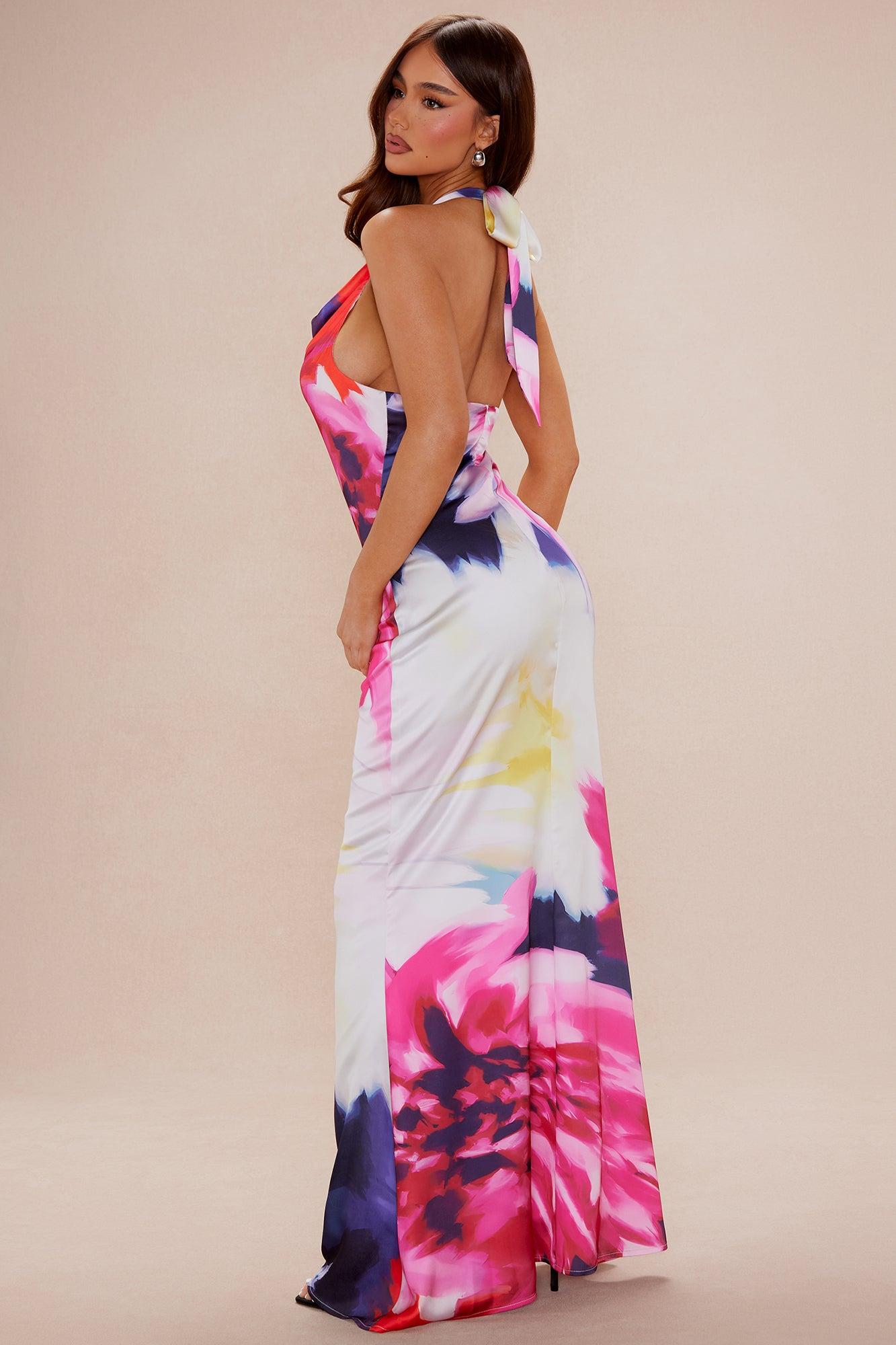 Valentina Satin Maxi Dress - Multi Color Product Image