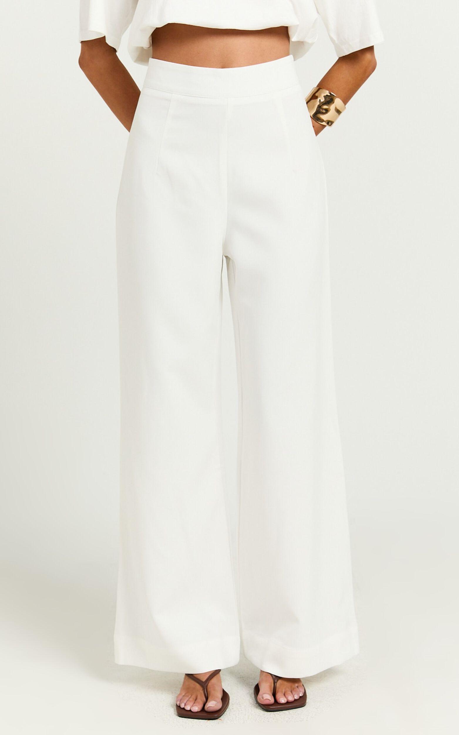 Aileen Pant - High Waisted Tailored Wide Leg Pant in White Product Image