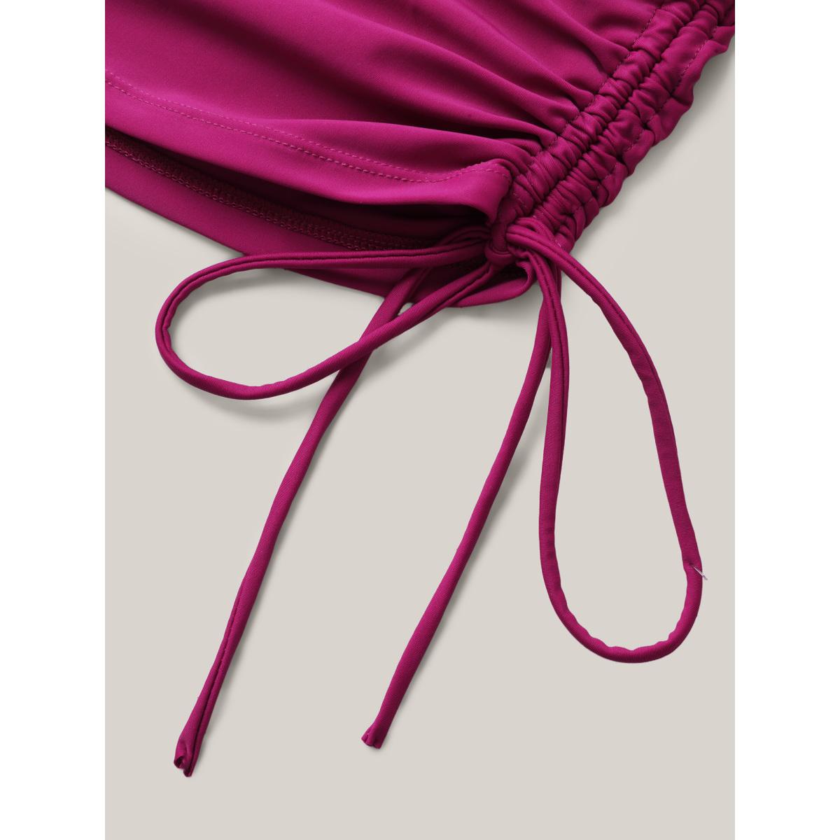 Plus Size One-Shoulder Drawstring Swim Top Women's Swimwear RedViolet Resort Drawstring High stretch Skinny Asymmetrical Neck Curve Swim Tops BloomChic 22-24/3X Product Image