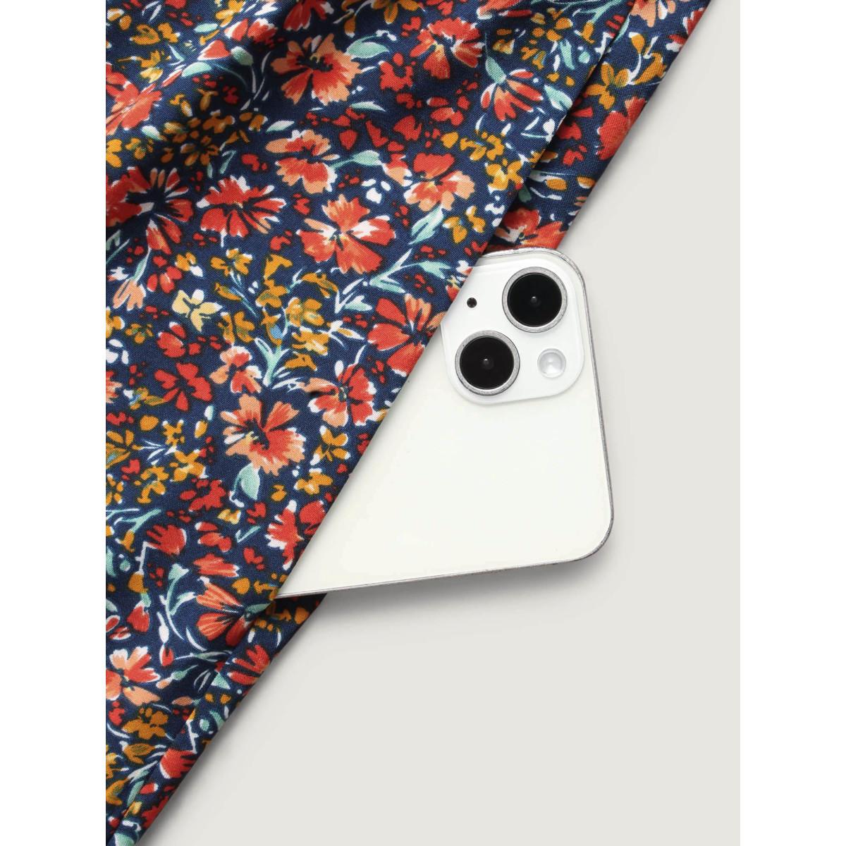 Plus Size Ditsy Floral Woven Ribbon Maxi Dress Navy Women Timeless Woven ribbon&lace trim Heart neckline Elbow-length sleeve Curvy BloomChic 18-20/2X Product Image