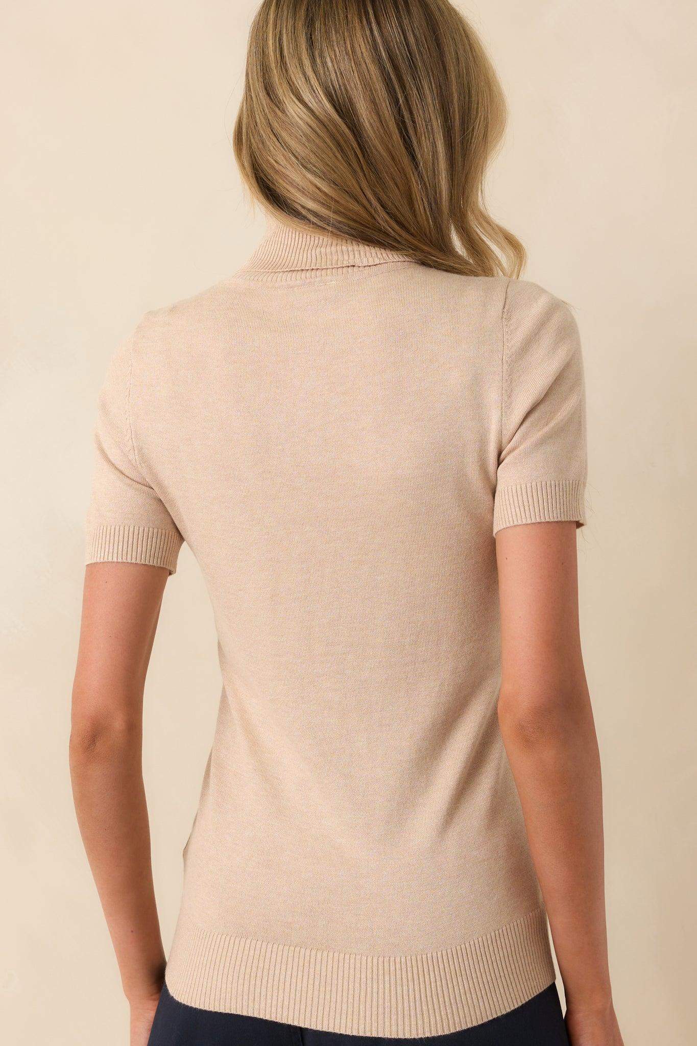 In Just A Minute Beige Ribbed Turtleneck Short Sleeve Sweater L / Beige Product Image
