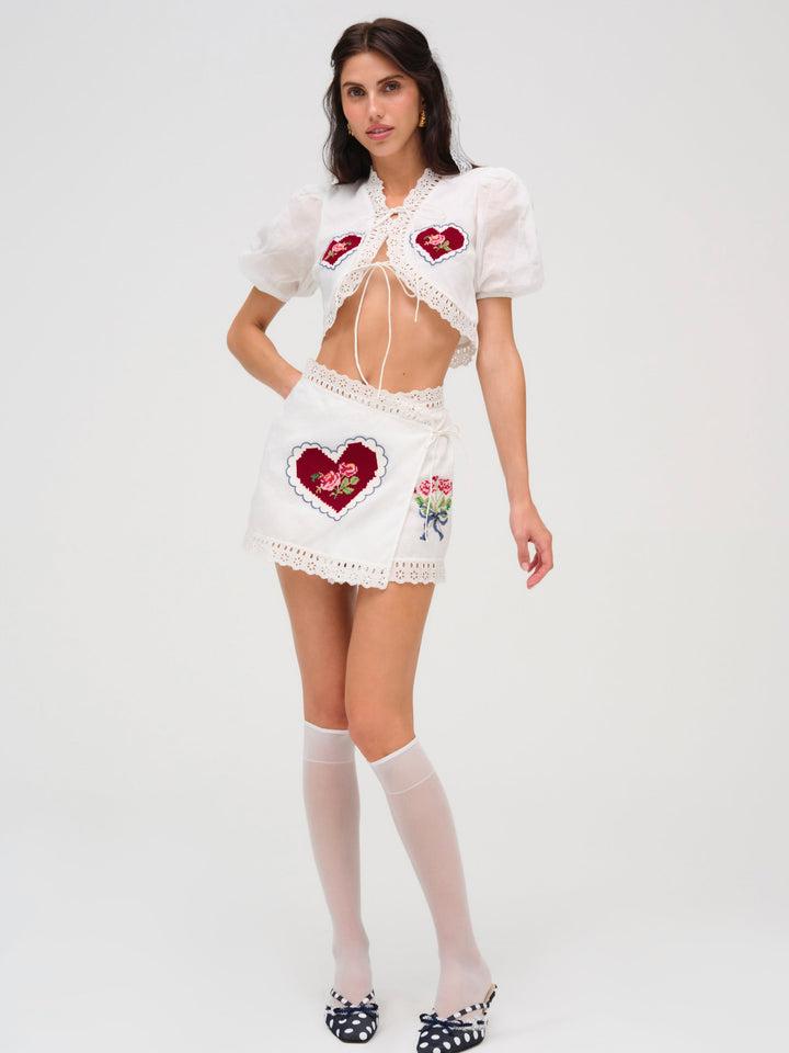 Mi Amore Embroidered Mini Skirt — White Product Image