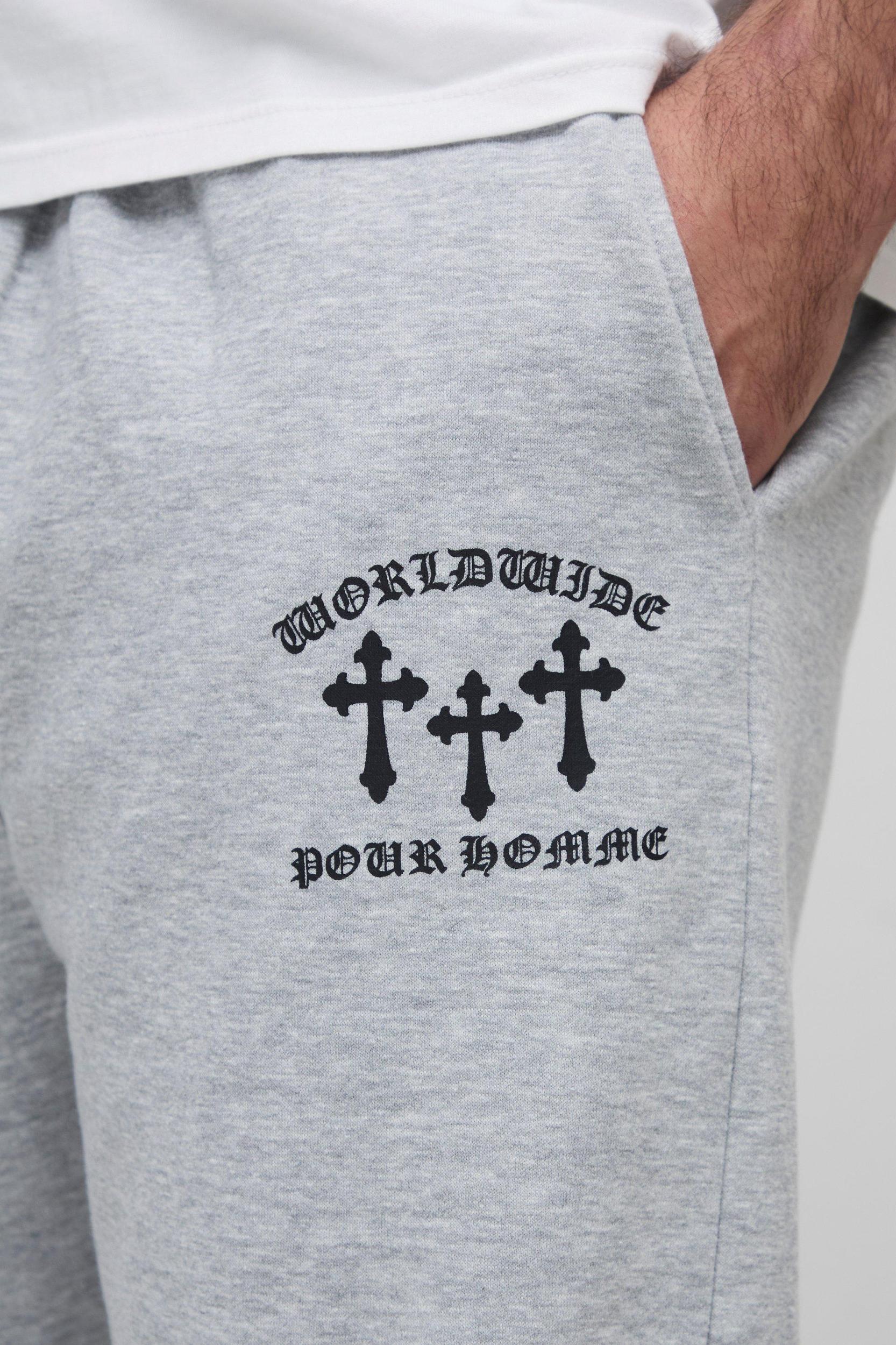 Plus Cross Print Oversized Sweatpants | boohooMAN USA Product Image