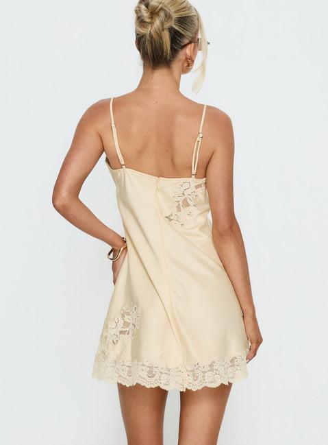 Aloura Spliced Lace Mini Dress Butter Product Image