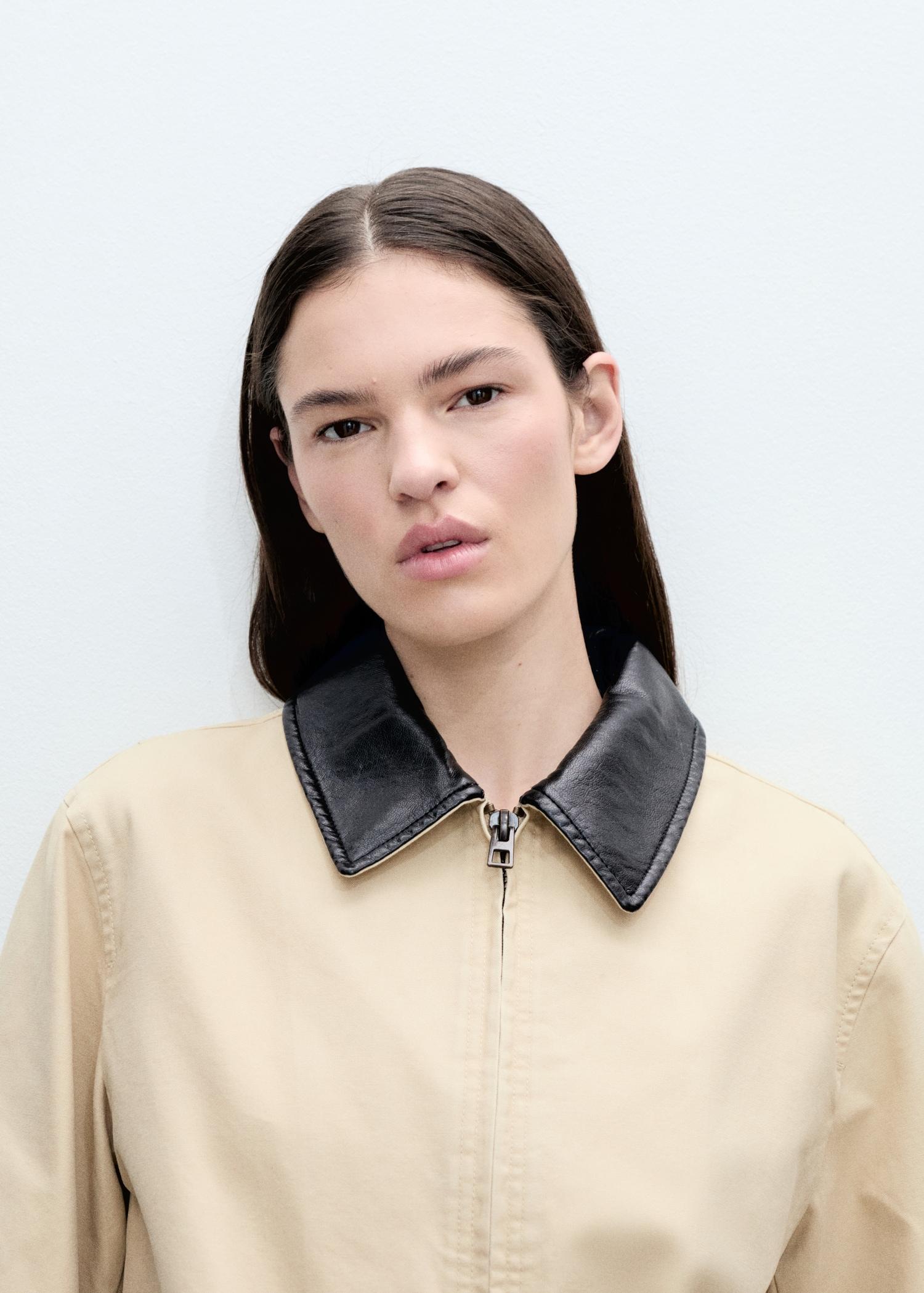 Cotton jacket with contrasting collar - Women | MANGO USA Product Image