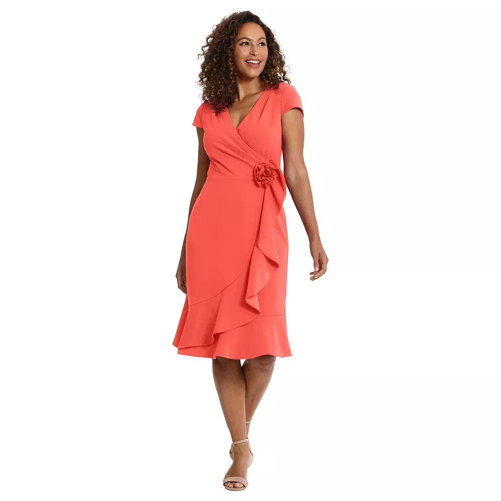 Women's London Times Rosette Wrap Cascade Ruffle Dress,  Product Image