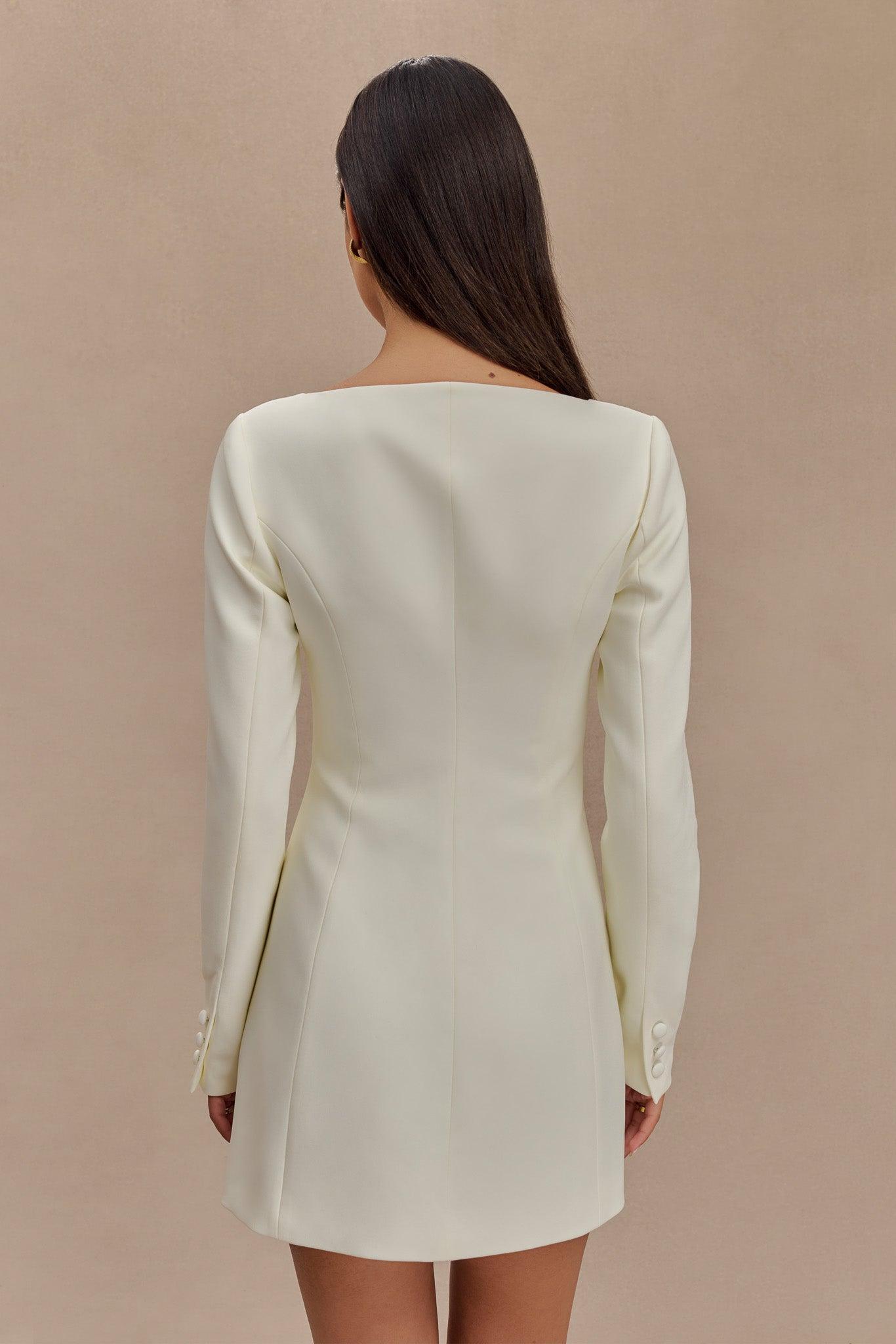 Jolie Boat Neck Suiting Mini Dress - Ivory Product Image