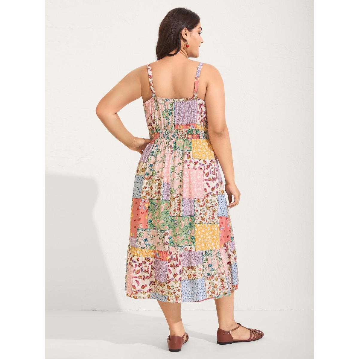 Plus Size Sunkissed Collage Print Flared Midi Dress Multicolor Women Playful Heart neckline Sleeveless Curvy BloomChic 22-24/3X Product Image