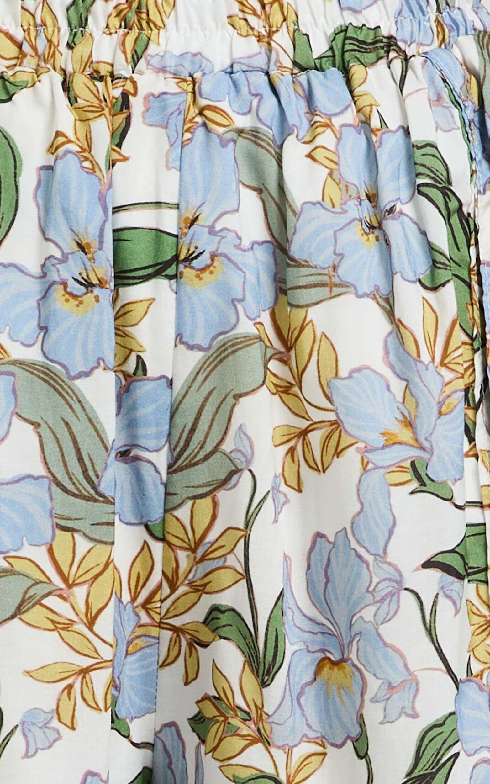 Amalie The Label - Linen Estella Elastic Waist Relaxed Shorts in Iris Floral Product Image