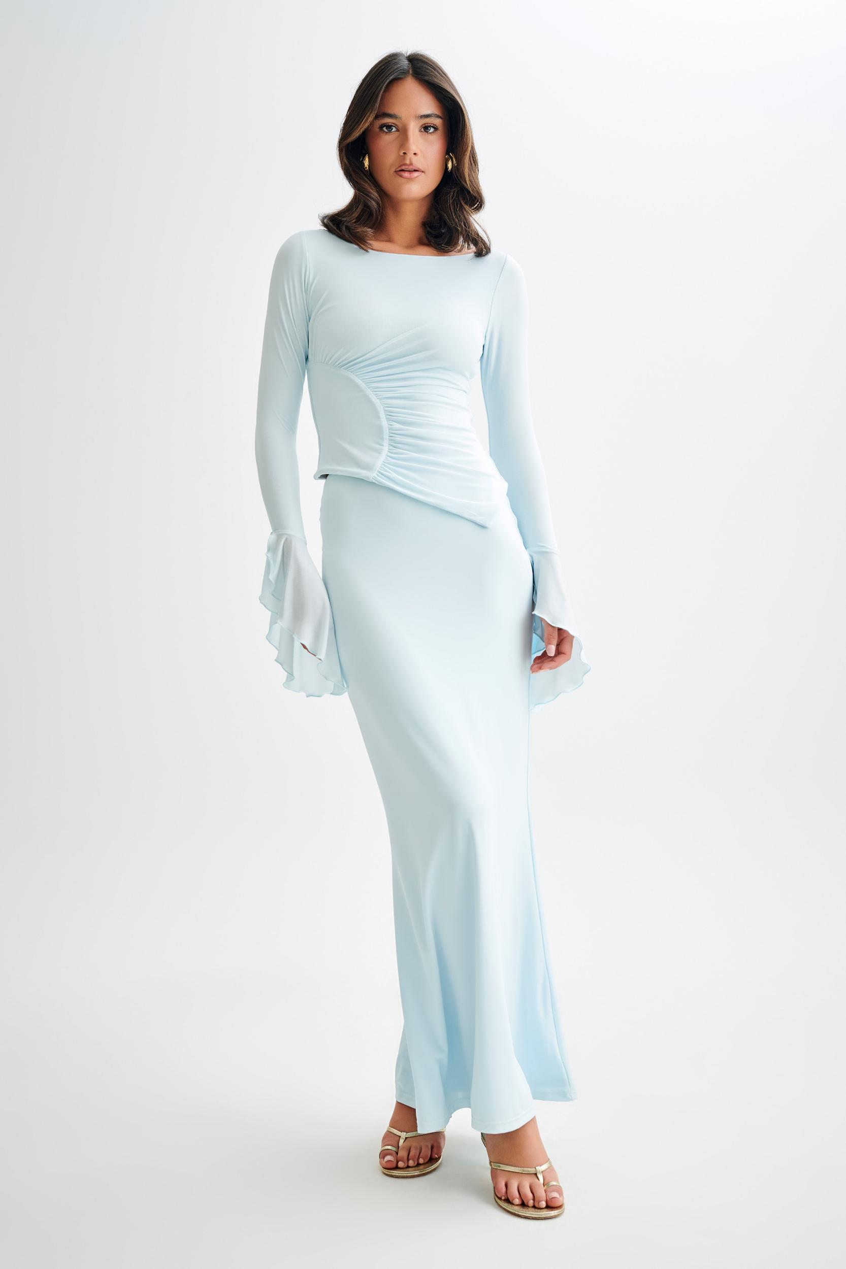 Bruna Slinky Fishtail Maxi Skirt - Sky Blue Product Image