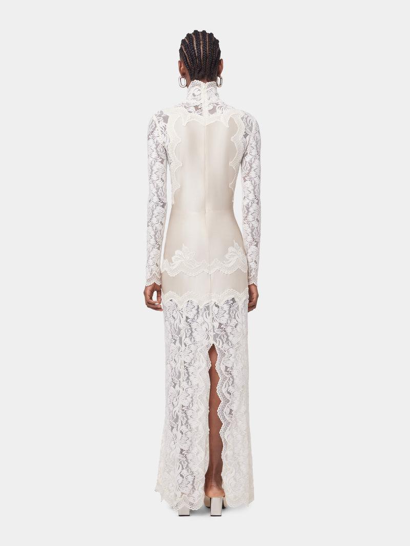 IVORY LONG DRESS IN LACE AND JERSEY Product Image
