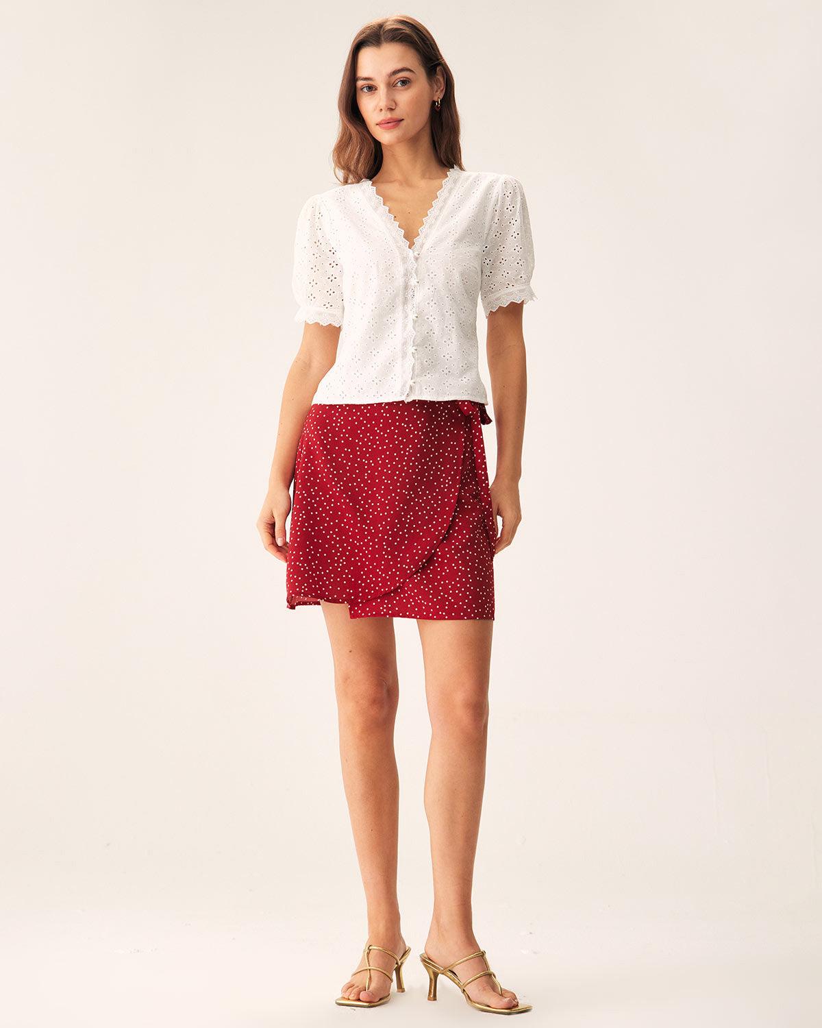 Red Polka Dot Wrap Mini Skirt Product Image