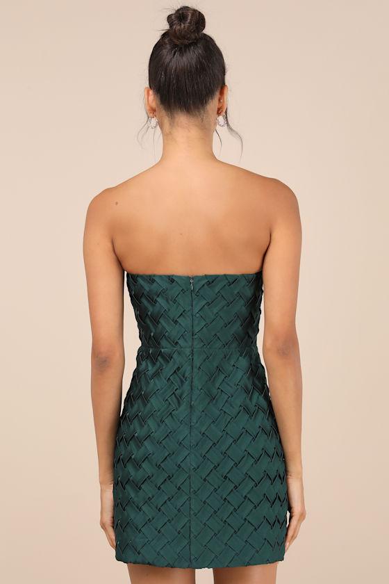 Modern Event Emerald Woven Texture Strapless Bodycon Mini Dress Product Image