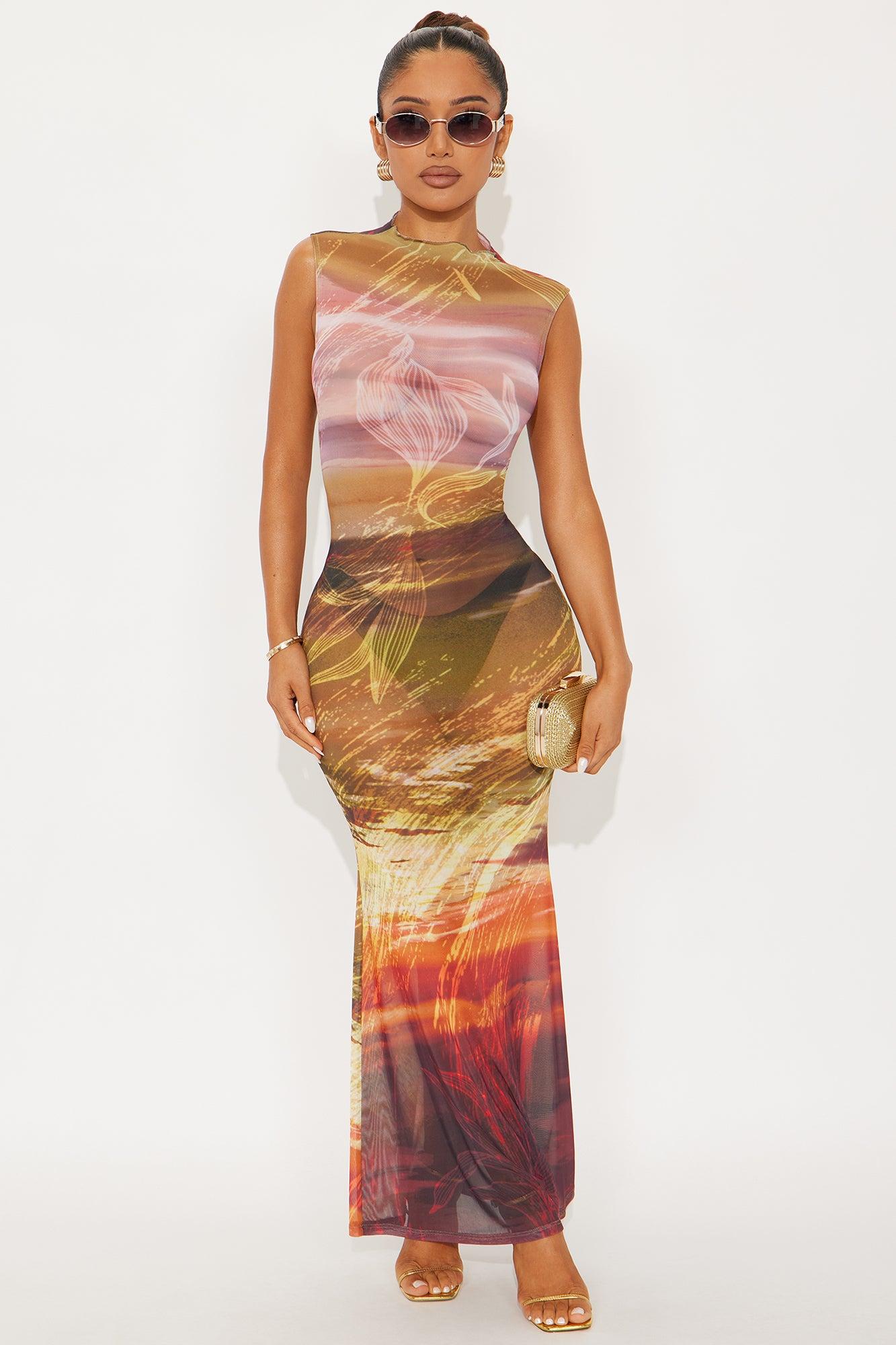 Keiana Sheer Maxi Dress - Green/combo Female Product Image