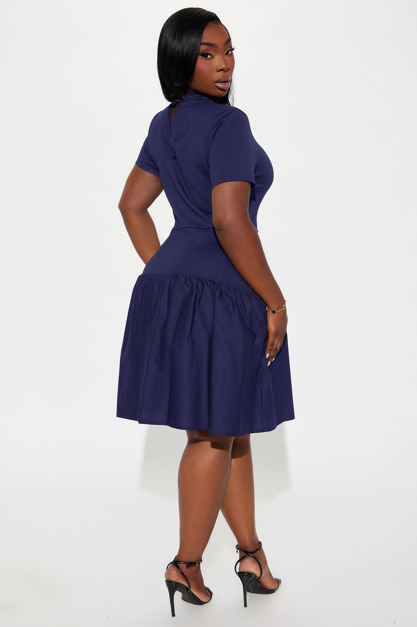 Kennedy Short Sleeve Drop Waist Mini Dress - Navy Female Product Image