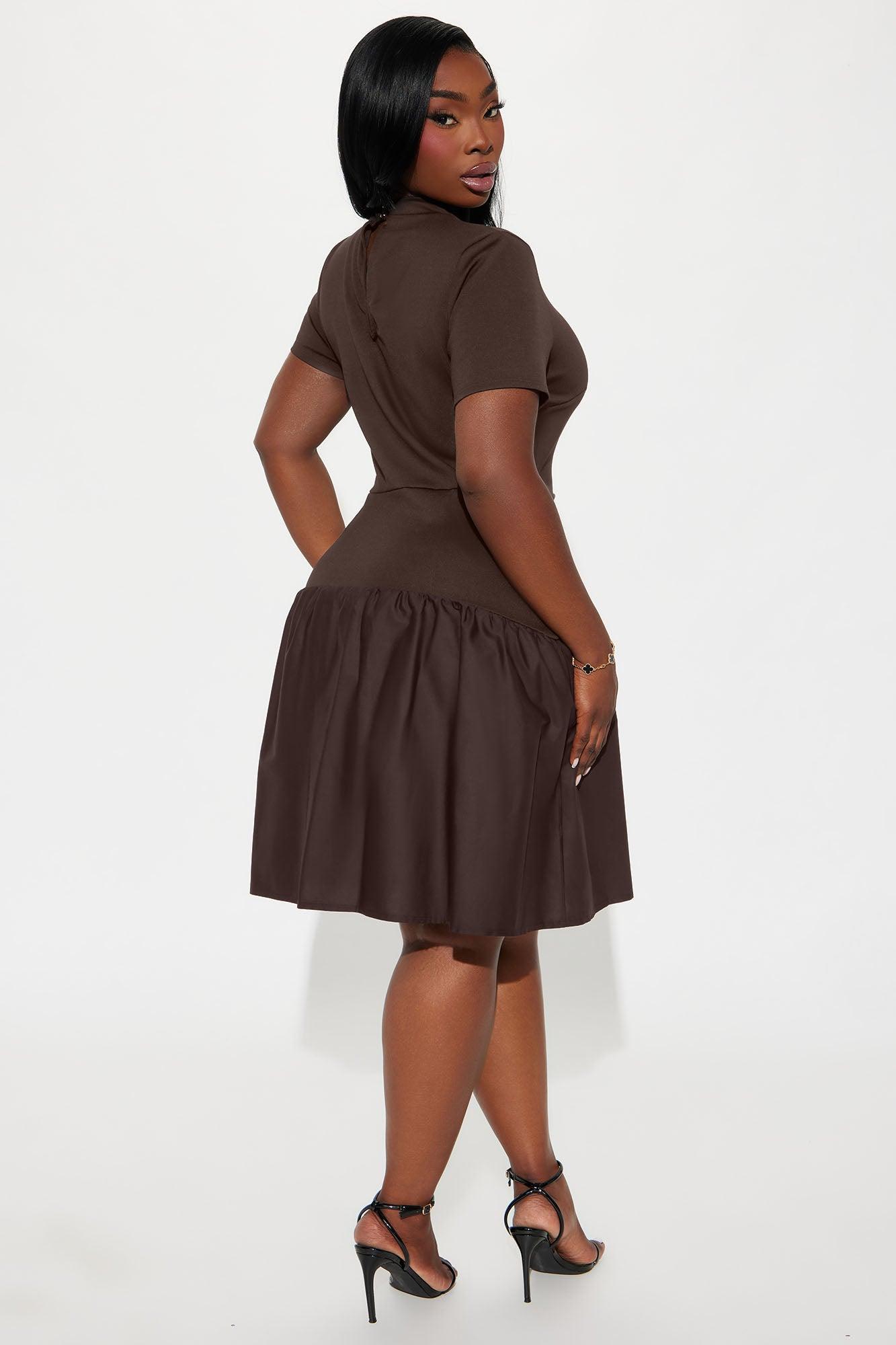 Kennedy Short Sleeve Drop Waist Mini Dress - Chocolate Product Image