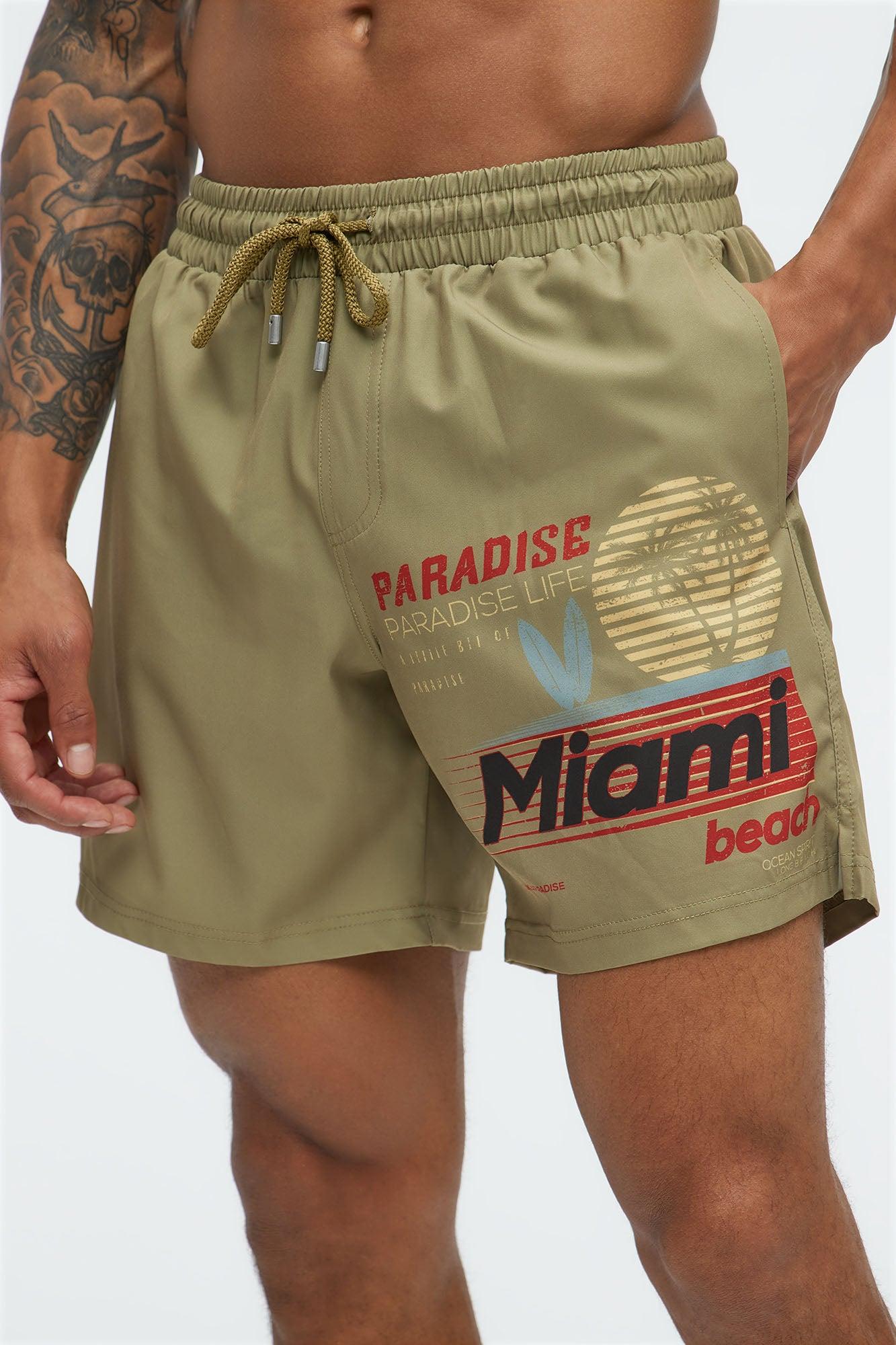 Paradise Life In Miami Swim Mid Trunk - Olive Product Image
