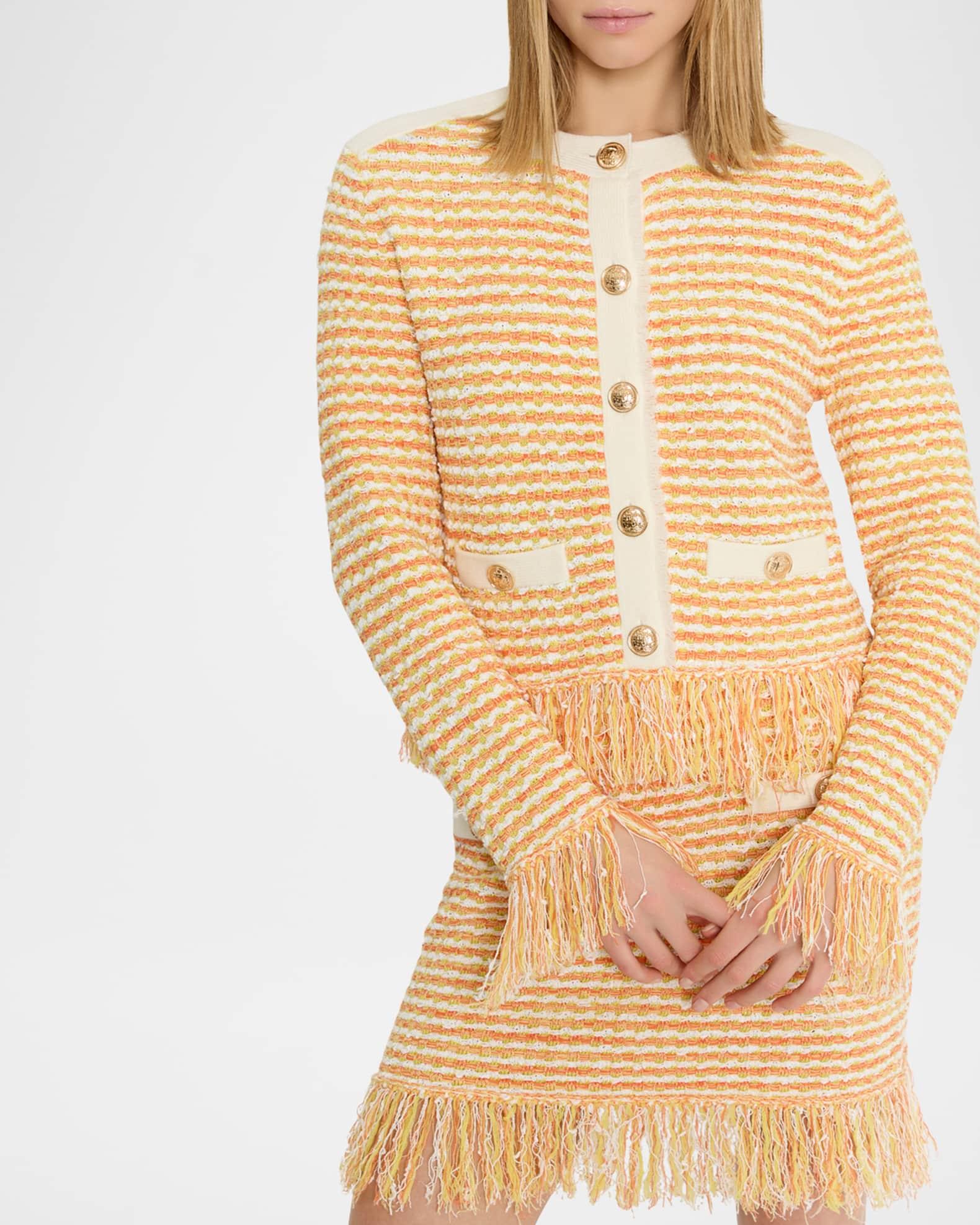 Fringed Tweed Knit Cardigan Jacket Product Image