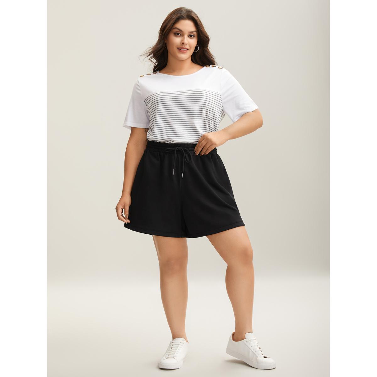 Plus Size Drawstring Slit Supersoft Pull-On Shorts Women Black Leisure Drawstring Loose Casual Shorts BloomChic 18-20/2X Product Image