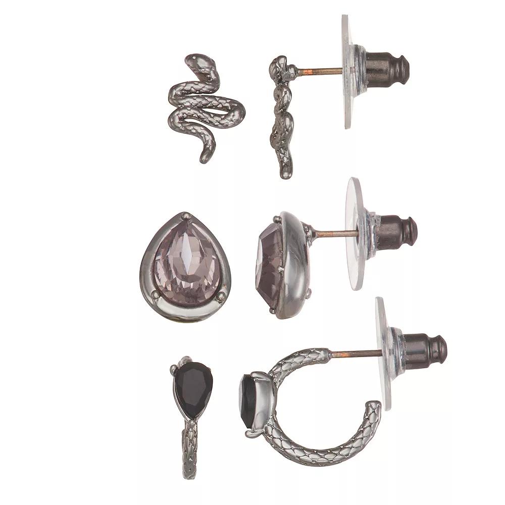 Simply Vera Vera Wang Jet Snake Stud & Hoop Earring Set, Womens, Black Product Image