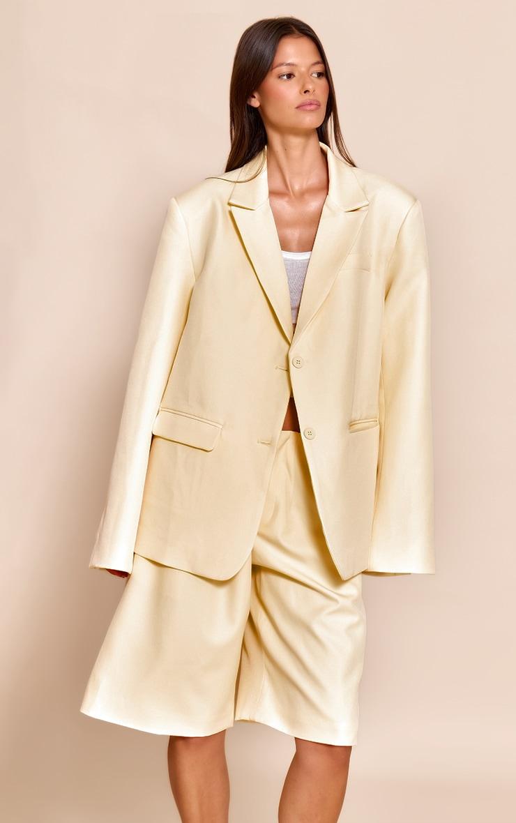 Butter Yellow Tailored Woven Oversized Blazer Product Image