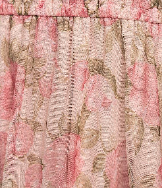 Blu Pepper Mesh Floral Print Sleeveless Tie Shoulder Tiered Midi Dress Product Image