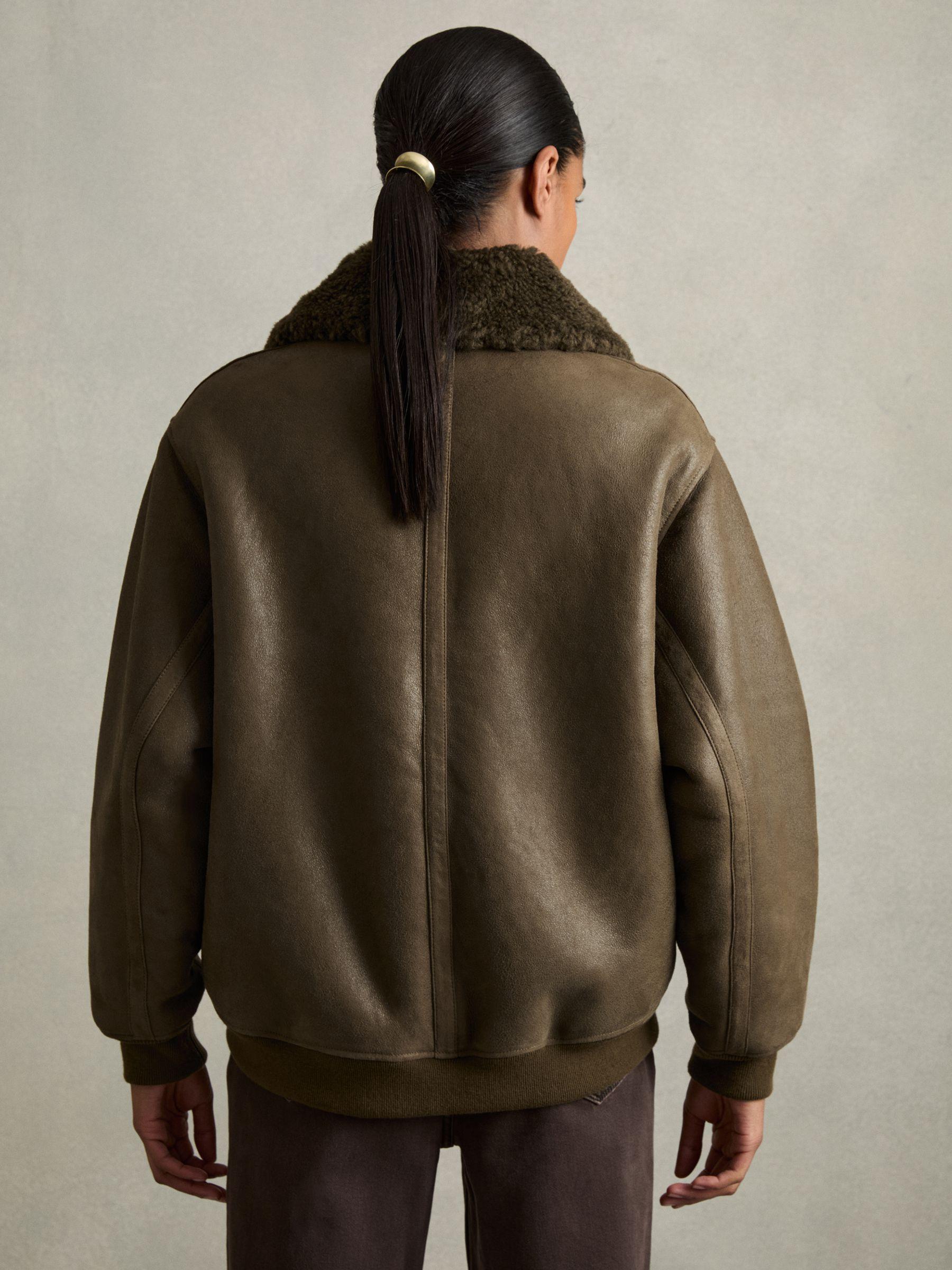 Shearling Aviator Jacket in Dark Khaki Product Image
