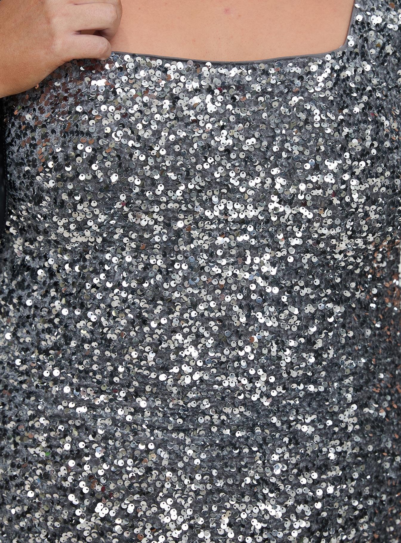 Miss Me Sequin Mini Dress Silver Curve Product Image