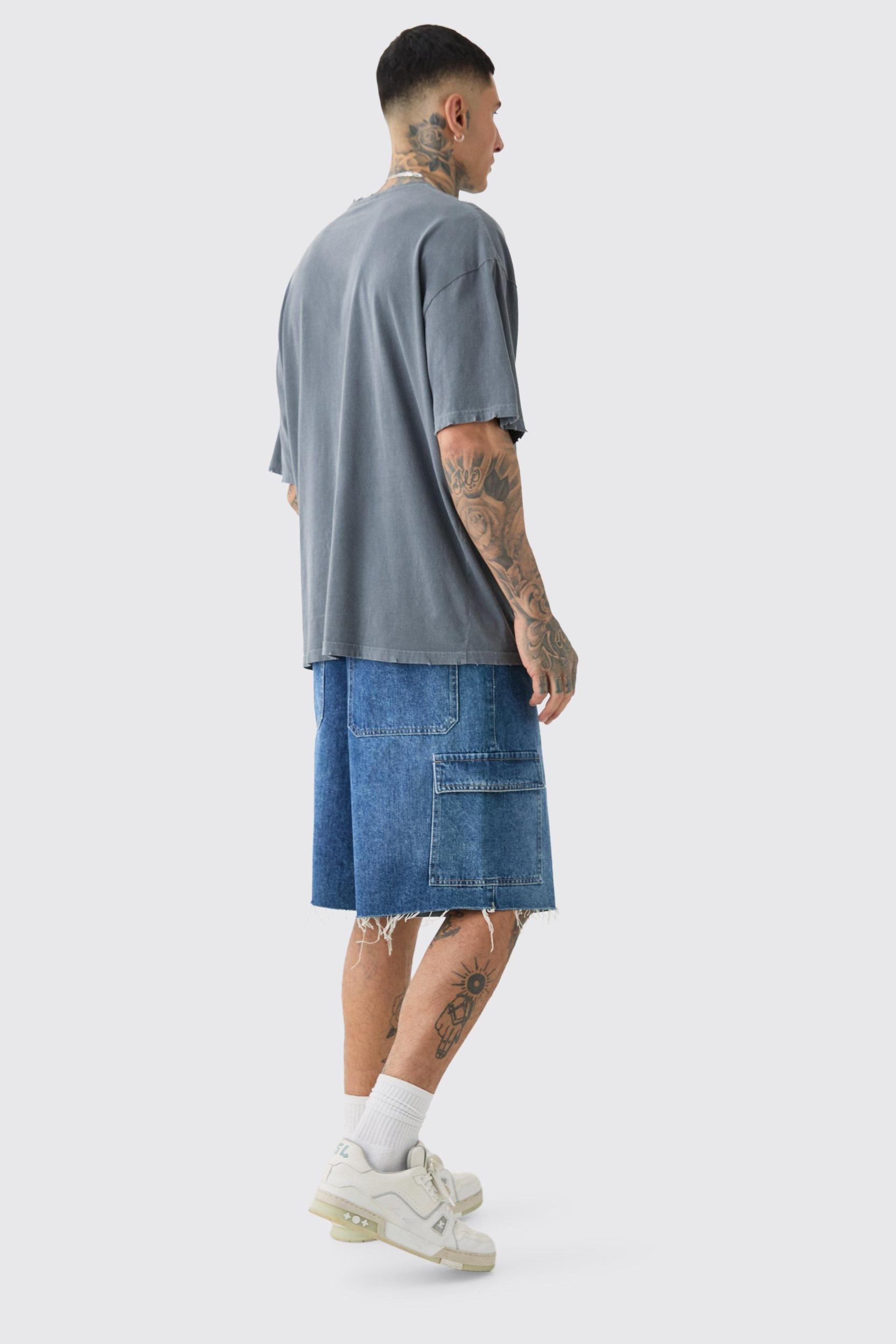 Tall Distressed Oversized Overdye Logo Graphic T-shirt | boohooMAN USA Product Image