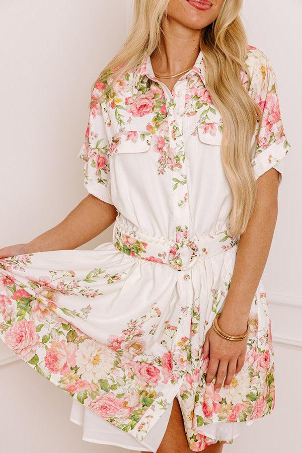 Garden Party Chic Button Down Mini Dress in White Product Image