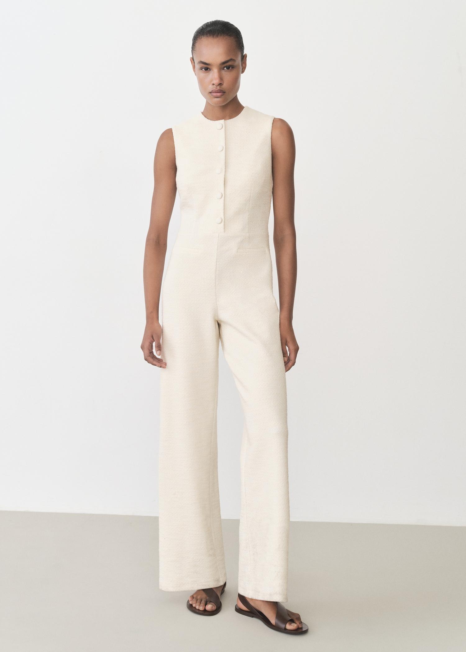 Buttoned tweed jumpsuit - Women | MANGO USA Product Image