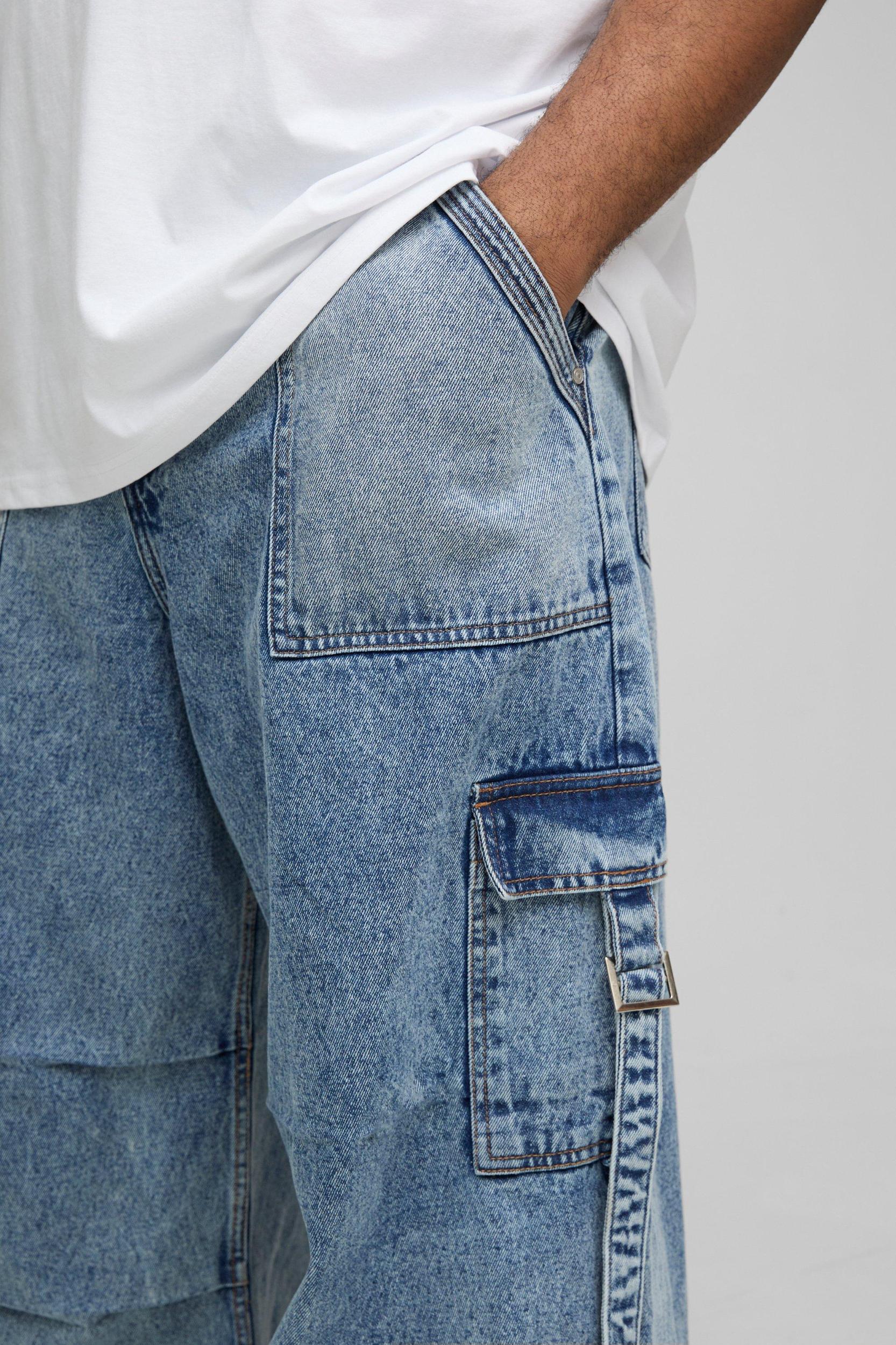 Plus Strap Detail Parachute Fit Jeans | boohooMAN USA Product Image