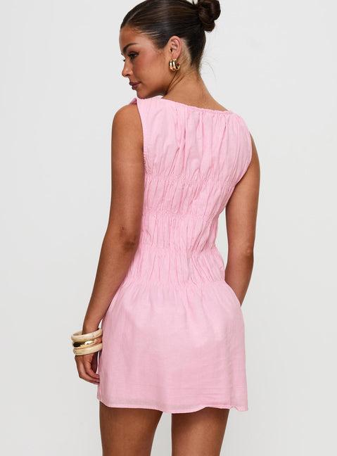 Evony Shirred Mini Dress Pink Product Image