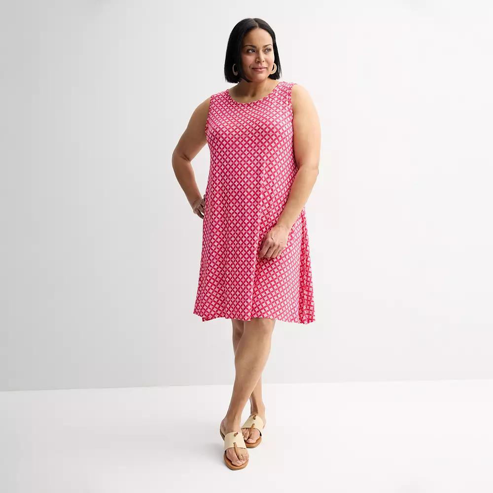 Plus Size Croft & Barrow® Sleeveless Tank Swing Dress, Women's, Size: 4XL, Pink Mod Geo Product Image