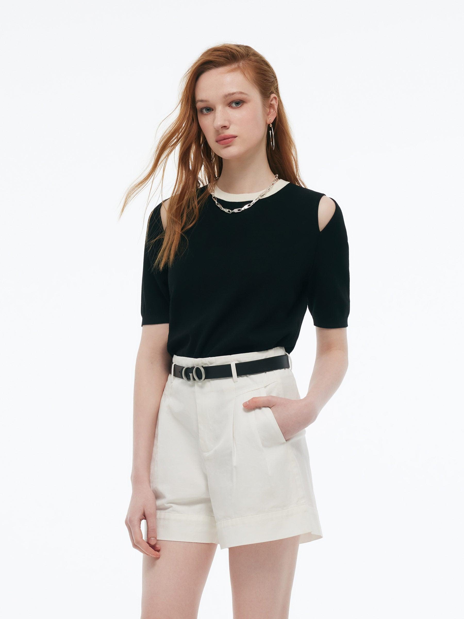 Tencel Blend Women Cut Out Shoulder Women Knit Top Product Image