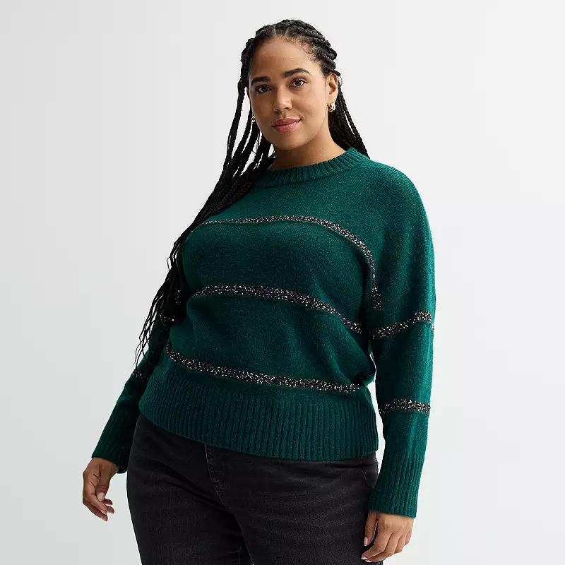 Plus Size Sonoma Goods For Life® Classic Sweater, Women's, Size: 2XL, Green Shine Stripe Product Image