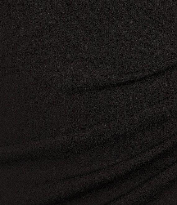 Xscape Plus Size 3D Floral Applique Scuba Crepe Off-the-Shoulder Short Puffed Sleeve Sheath Gown Product Image