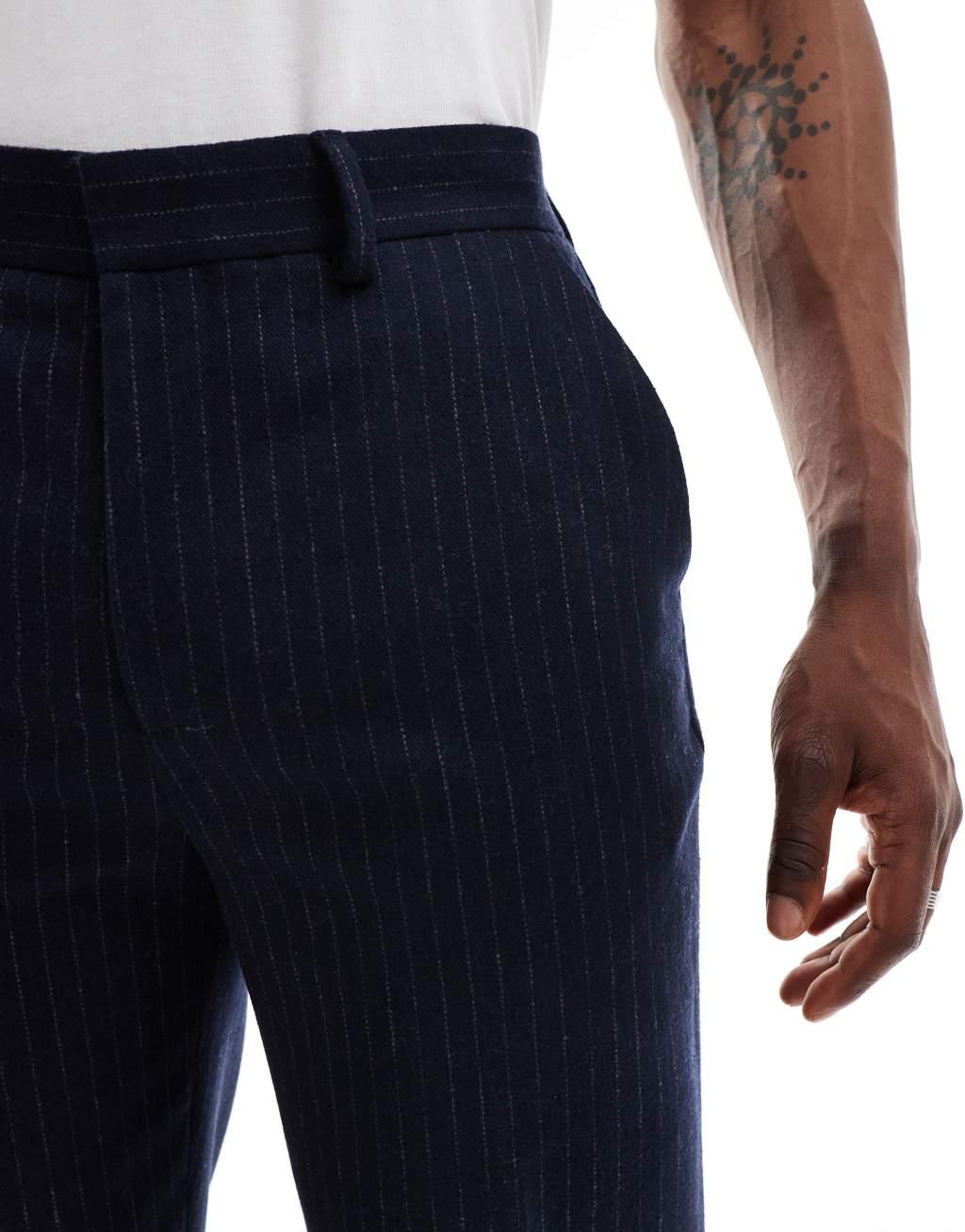 ASOS DESIGN straight leg pinstripe suit pants in navy Product Image