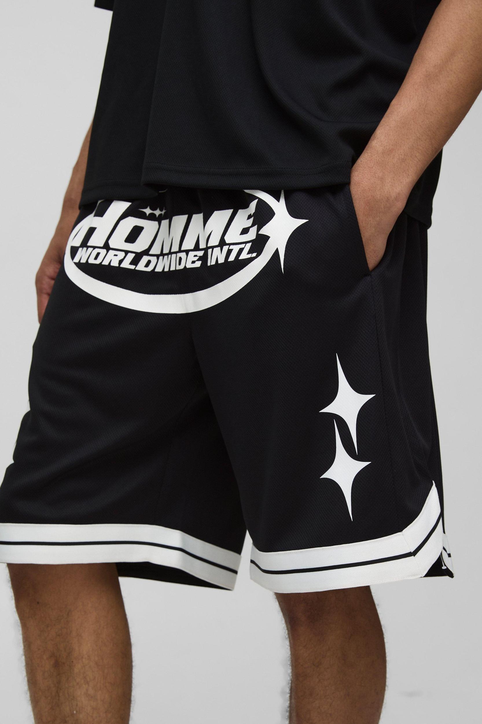 Homme Mid Length Mesh Basketball Shorts | boohooMAN USA Product Image