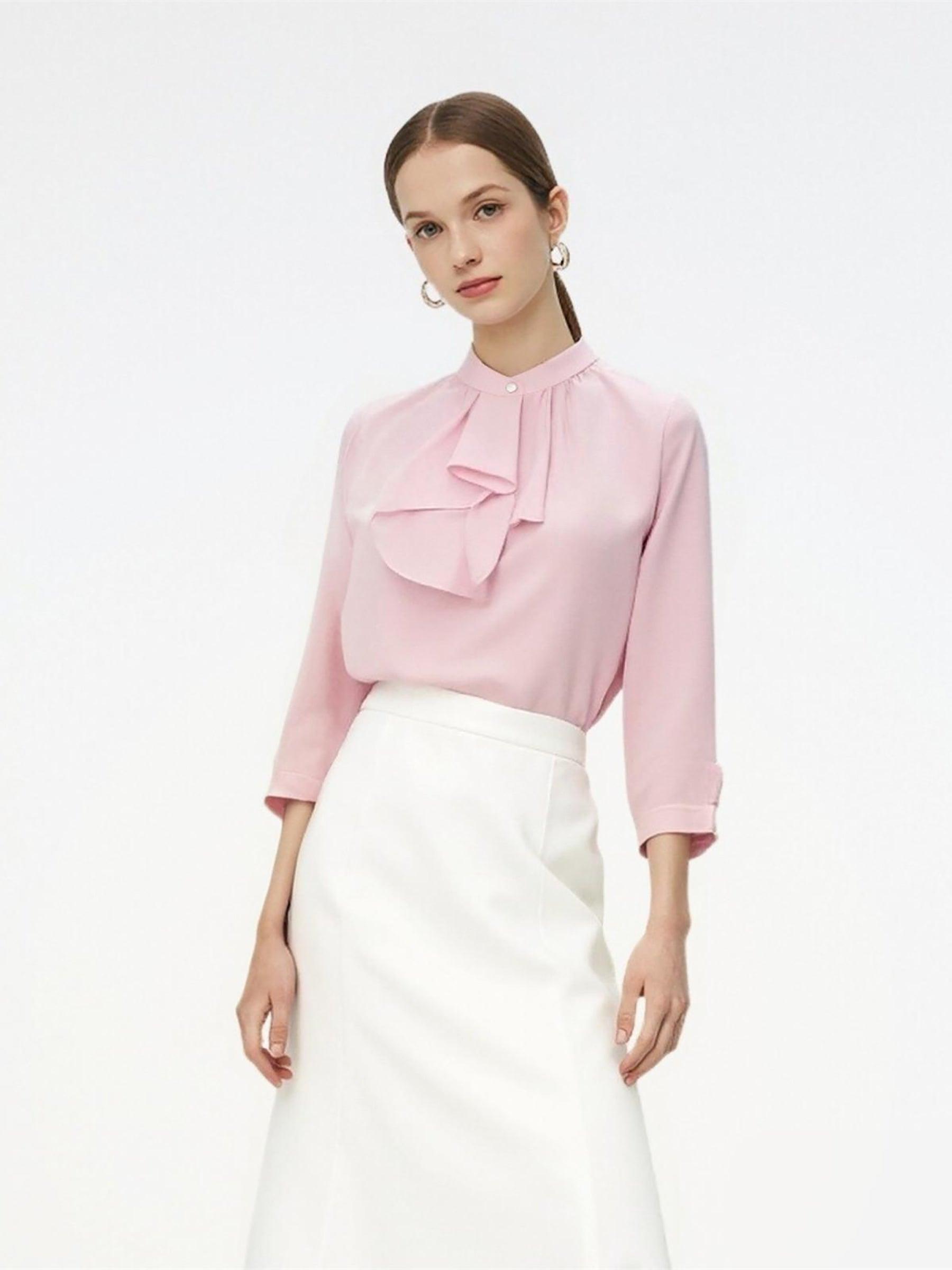 Acetate Blend Ruffle Blouse And Mermaid Skirt Two-Piece Set Product Image