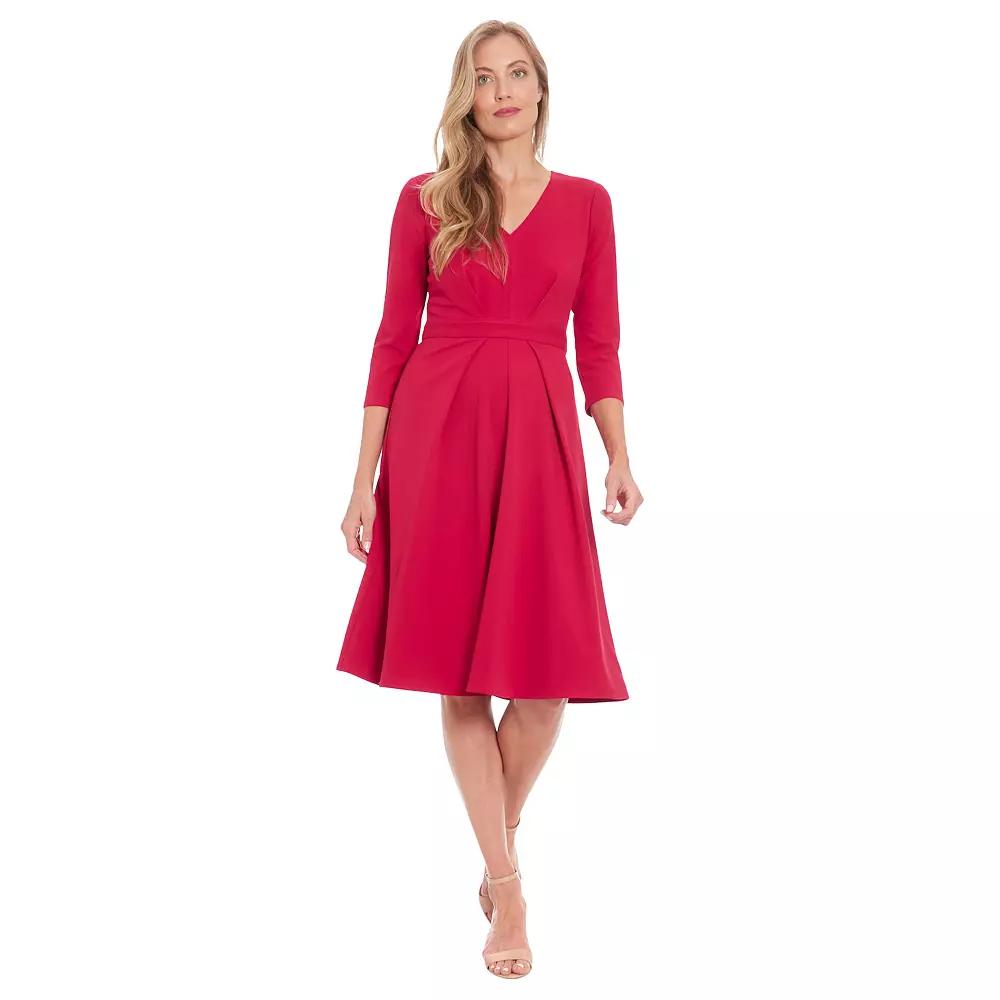 Women's London Times V-Neck Tuck Fit & Flare Dress,  Product Image